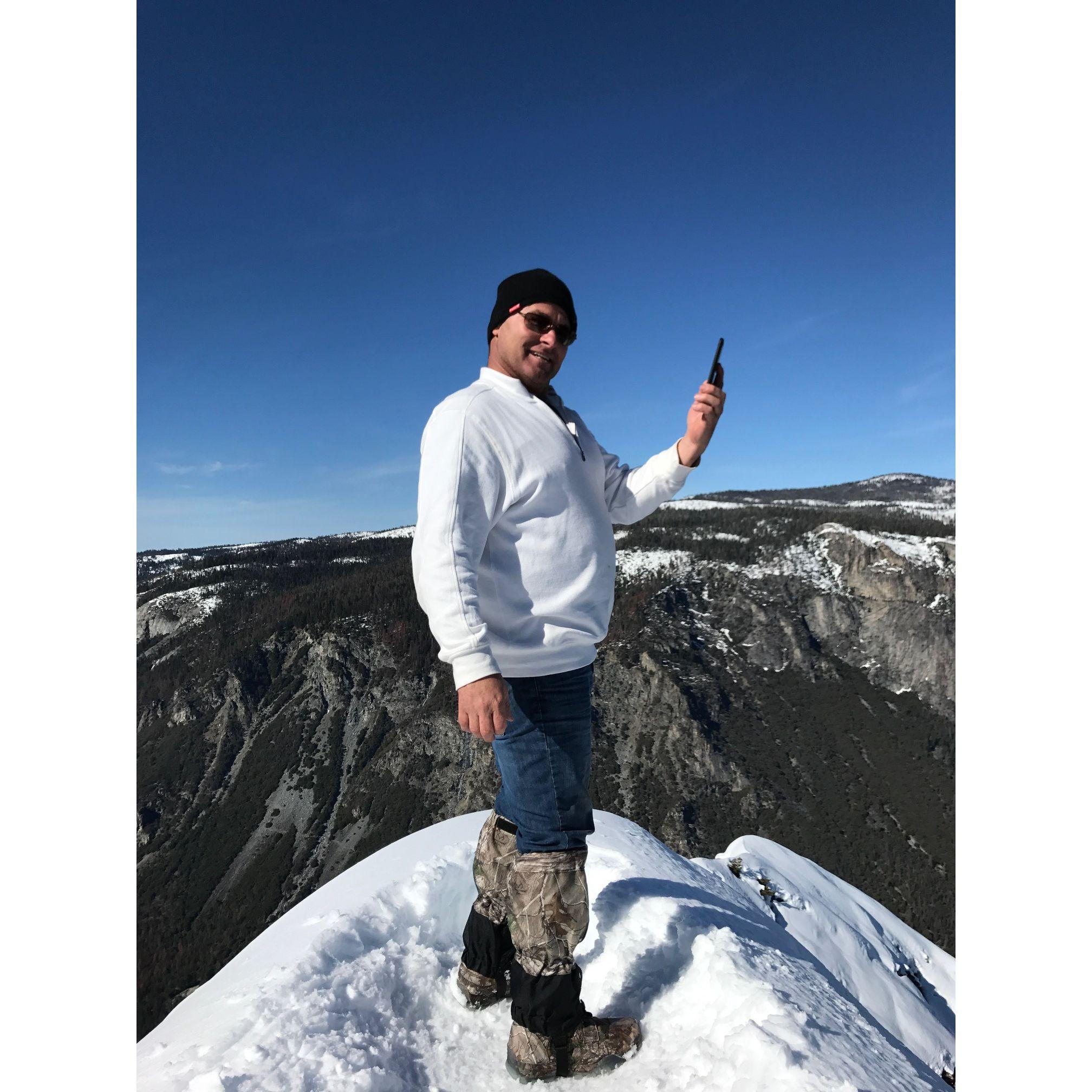 Michael at the VERY top of the mountain. NO safety net. He loved it! 2017