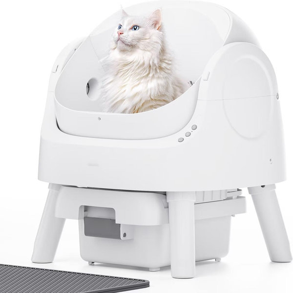 PetPivot AS11 Open-Top Self Cleaning with Safety Protection Automatic Cat Litter Box, White