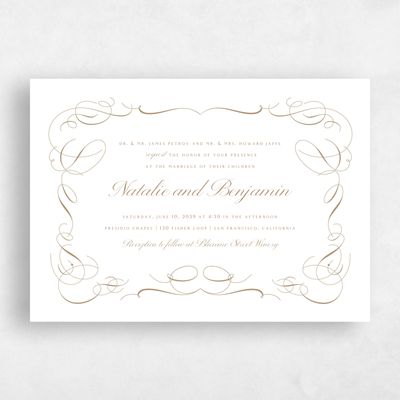 Metallic Bronze, Brown Wedding Invitation - Ventana Landscape Letterpress