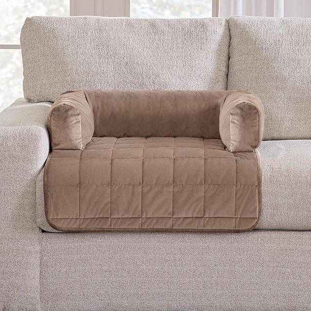 SureFit Pet Otis Quilted 3-Sided Bolster Pet Bed, Waterproof Couch Protector for Dogs & Cats, Plush Fabric & Odor Control, Machine Washable Non-Slip Pet Couch Protector, Medium, 28 in x 32 in, Sable