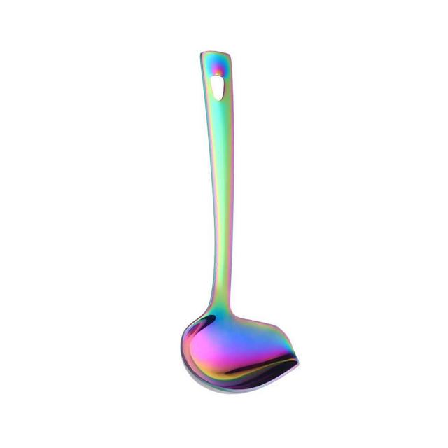 Sauce Ladle, BYEGOU Drizzle Spoon with Spout Gravy Soup Ladle, Stainless Steel Kitchen Utensil, Mirror Polish & Dishwasher Safe, 8.67 Inch, Rainbow