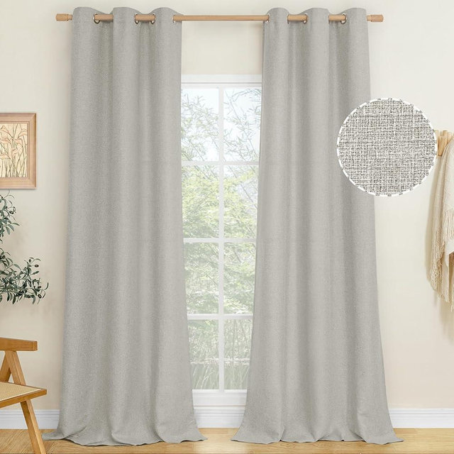 LAMIT Linen Curtains for Bedroom 84 inch Length 2 Panels, Linen Textured Thermal Insulated Curtains Burlap Privacy Grommet Light Filtering Drapes for Bedroom/Farmhouse, 2 Panels, W38 x L84, Light Grey