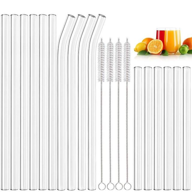 20 Pack Reusable Glass Straws,6 Straight and 4 Bent and 6 Short Glass Straw with 4 Brushes,Perfect for Cocktail, Smoothies, Juice, Milkshakes(8.5''/5.9''×10mm)