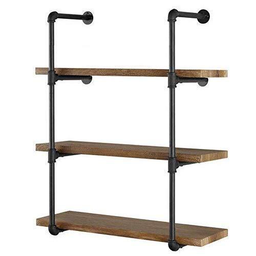 Yuanshikj 2Pc (42" Tall) (12"deep) Industrial Wall Mount Iron Pipe Shelf Shelves Shelving Bracket Vintage Retro Black DIY Open Bookshelf DIY Storage offcie Room Kitchen (2 Pcs 4Tier Hardware Only)