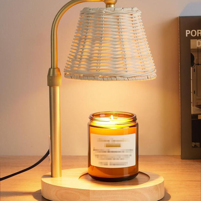 FancyPlus Candle Warmer Lamp with Timer Dimmer, Natural Weaving Boho Candle Lamp Birthday Gifts for Women, Mom, House Warming Gifts Wax Melt Warmer for Jar Candles with 2 Bulbs, Khaki