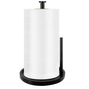Paper Towel Holder Countertop, Standing Paper Roll Holder with Anti Slip Weighted Base, Stainless Steel Freestanding Paper Towel Holder for Kitchen, Black