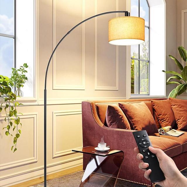 EDISHINE Arc Floor Lamp with Remote Control, Modern Floor Lamp with 5 Color Temperature & Dimmable Bulb, Metal Standing Lamps with Hanging Shade for Living Room, Bedroom, Office, Black
