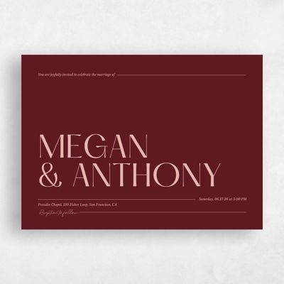 Dark Burgundy, Red Wedding Invitation - Vitoria Landscape