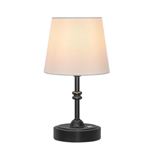ONEWISH Small Cordless Lamp Dimmable-Battery Operated Table lamp, 4000mAh Rechargeable, Touch Bedside Lamp with White Fabric Shade, 2700K Bulb Included, for Dining, Patio, Bathroom(Black)