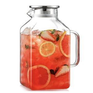 1 Gallon Square Glass Pitcher with Lid and Spout, Borosilicate Glass Carafe for Hot/Cold Drink, Water Pitchers with Handle for Fridge, Extra Large Jug for Iced Tea, Coffee, Juice, Beverage