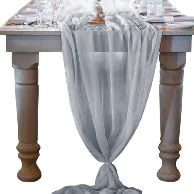Socomi 10ft Light Gray Chiffon Table Runner 29x120 Inches Romantic Wedding Runner Sheer Bridal Party Decorations