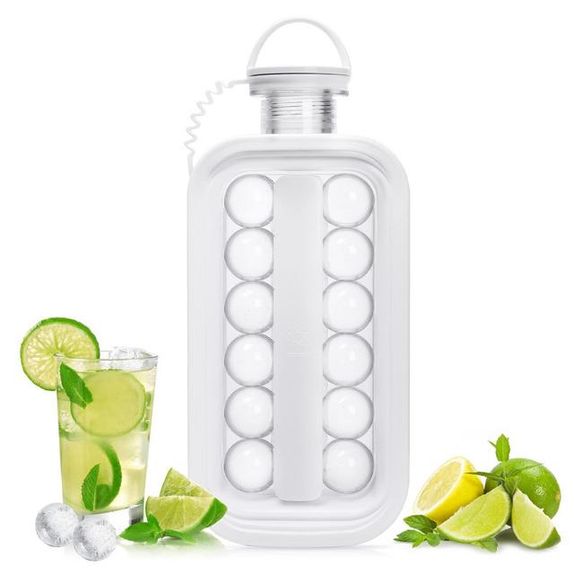 LittleStar Ice Cube Trays 2 in 1 Portable Ice Ball Maker Kettle With 17 Grids Flat Body Lid Cooling Ice Pop/Cube Molds For Hockey,Cocktail,Coffee,Whiskey,Champagne,Beer,Juice,(White)