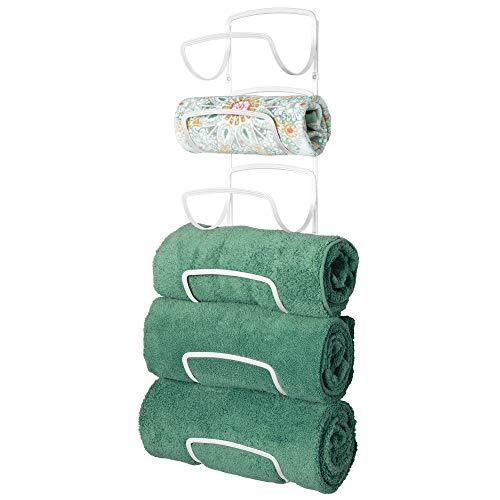 mDesign Modern Decorative Six Level Bathroom Towel Rack Holder & Organizer, Wall Mount - for Storage of Washcloths, Hand Towels - White