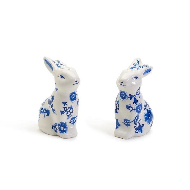 Two's Company Bunny Salt and Paper Shaker Set, Blue and White, 3.25-inch Height