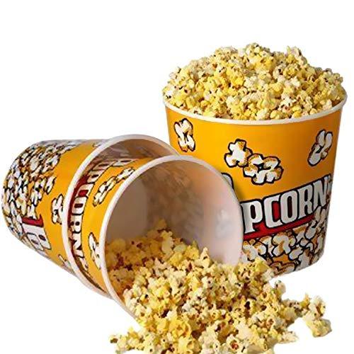 Novelty Place Retro Style Plastic Popcorn Containers for Movie Night - 7.25" Tall x 7.25" Top Diameter (3 Pack)