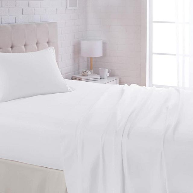 AmazonBasics Lightweight Super Soft Easy Care Microfiber Bed Sheet Set with 16" Deep Pockets - Full, Bright White