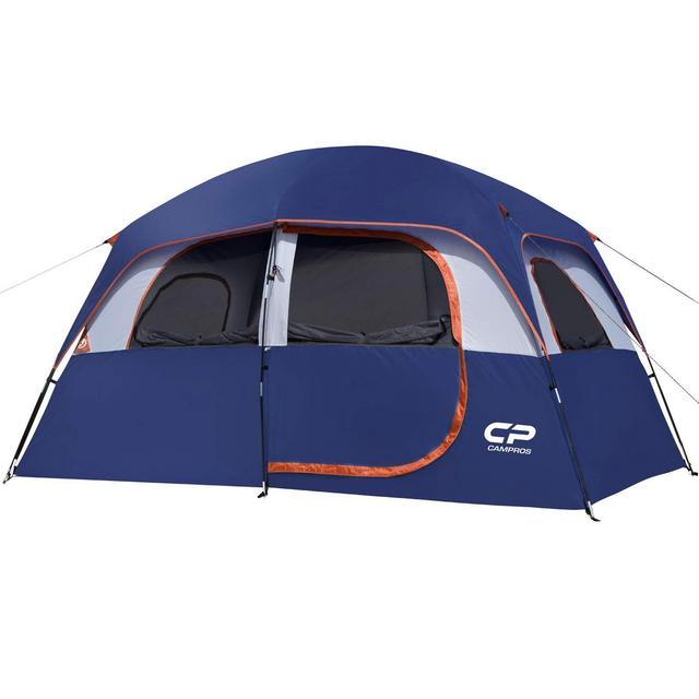 CAMPROS Tent-6-Person-Camping-Tents, Waterproof Windproof Family Tent with Top Rainfly, 4 Large Mesh Windows, Double Layer, Easy Set Up, Portable with Carry Bag, for All Seasons