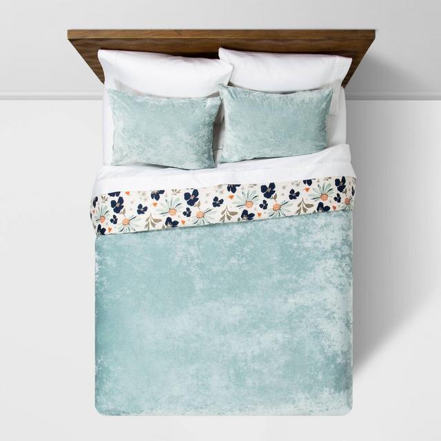 F/Q Dusty Jade Reversible Velvet Floral Print Duvet & Sham Set - Opalhouse™