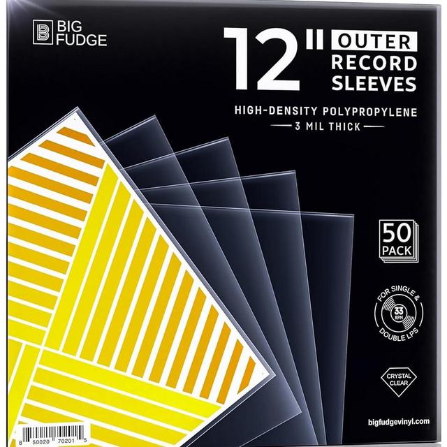 BIG FUDGE 50x Vinyl Record Sleeves 12" LP | Durable & Wrinkle-Free Outer Sleeves | Crystal Clear & High-Density Polypropylene | 3 mil Thick, 12.75” x 12.75” | Fits Most Gatefolds and Double LPs