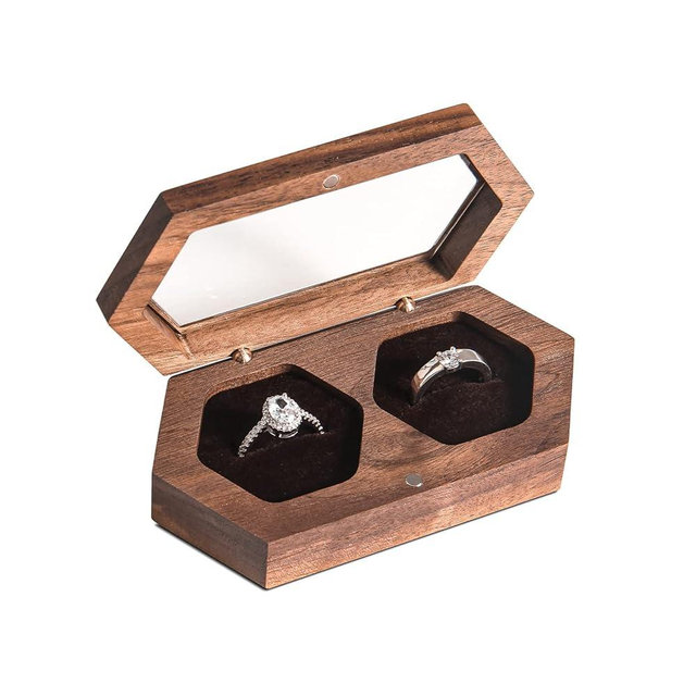 Double Ring Box for Wedding Ceremony Wooden Rustic Ring Holder Mr and Mrs Ring Box Ring Bearer Box for Wedding Ring Barrier Box