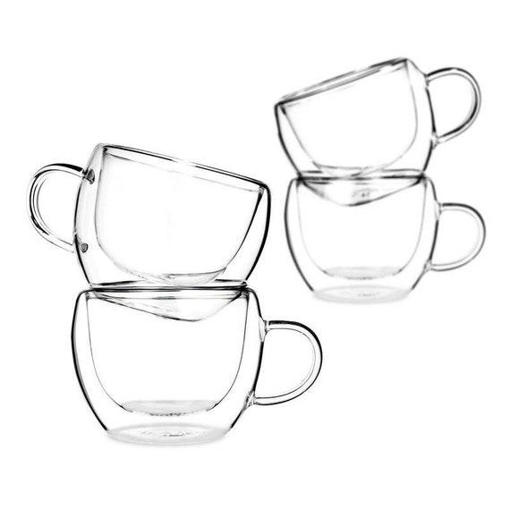 4 5oz Double Wall Espresso Tea Coffee Mugs, Thermal Insulated Glass Modern Drink ware, Kitchen Cafe Mug Glasses, 150ML Dessert Shots