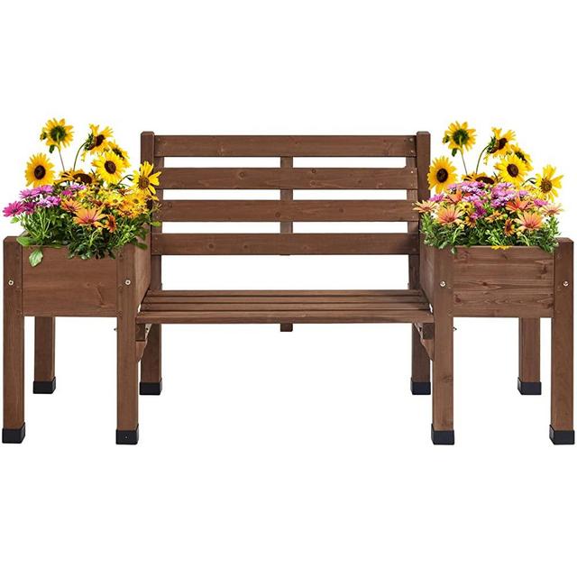 Yaheetech 74x38x23in Raised Garden Bed with 2 Side Elevated Planter Boxes, Raised Plant Container with Seat for Garden, Patio, Backyard, Porch,Deck,Balcony