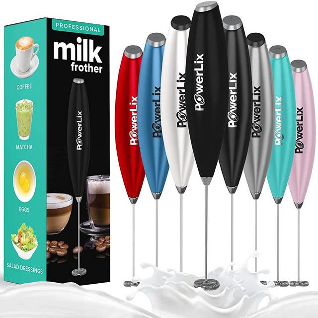 PowerLix Milk Frother Handheld Battery Operated Electric Foam Maker For Coffee, Latte, Cappuccino, Hot Chocolate, Durable Mini Drink Mixer With Stainless Steel Whisk (Matte Black)