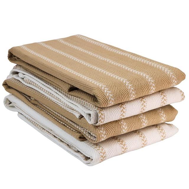 LANE LINEN Kitchen Towels Set - Pack of 4 Cotton Dish Towels for Drying Dishes, 18”x 28”, Kitchen Hand Towels, Absorbent Tea Towels, Dish Towels for Kitchen, Quick Drying Kitchen Towel Set - Light Tan
