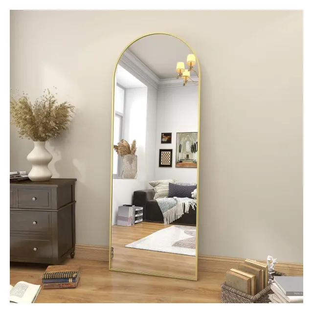 64"x21" Full Length Mirror ,Wall Mirrors Hanging or Leaning Arched-Top Full Body Mirror with Stand for Bedroom, Dressing Room, Gold
