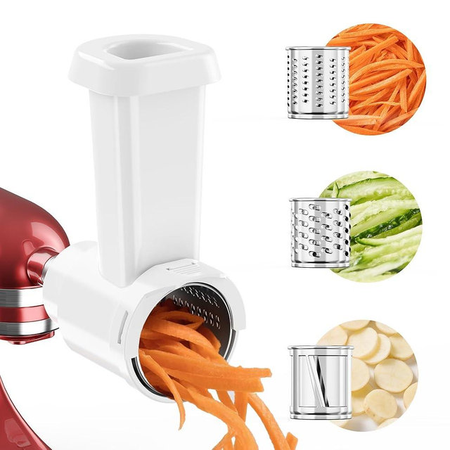 Stainless Steel Slicer Shredder Attachment for KitchenAid Stand Mixer, Cheese Grater, Fresh Prep Slicer, Salad Maker, 3 Blades Compatible with kitchen aid accessories, Dishwasher safe
