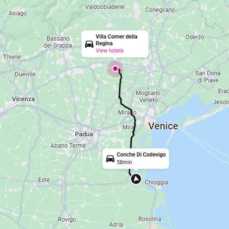 The drive from the church in Conche di Codevigo to Villa Corner della Regina.