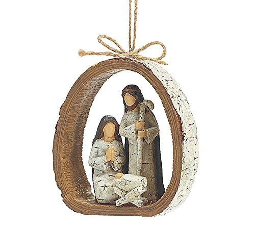 Burton & Burton 9728076 Birch Bark Ring Resin Holy Family Resin Ornament, each, Multicolor