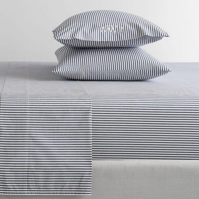 Wheaton Stripe Organic Sheet Set, Queen, Navy