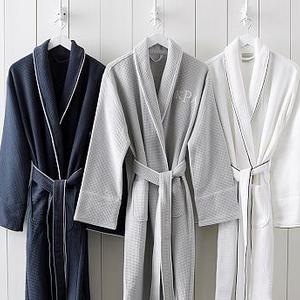 Hotel Piped Trim Robe- Navy-Large
