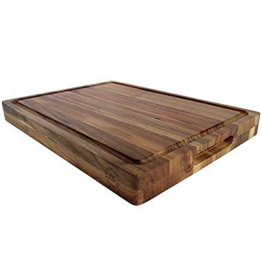 Large Reversible Multipurpose Thick Acacia Wood Cutting Board: 16x12x1.5 Juice Groove & Cracker Holder (Gift Box Included) by Sonder Los Angeles