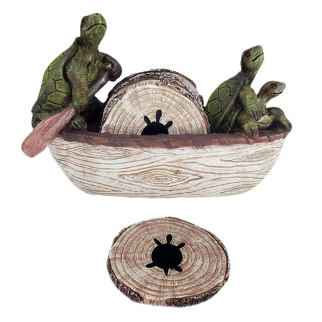 Niwhydi Turtle Coasters Set of 5 Rustic Coasters in Handmade Canoe Turtle Log Cabin Decor for The Home Drink Round Table Coffee Mug Wine Beer Bar Decorative Green