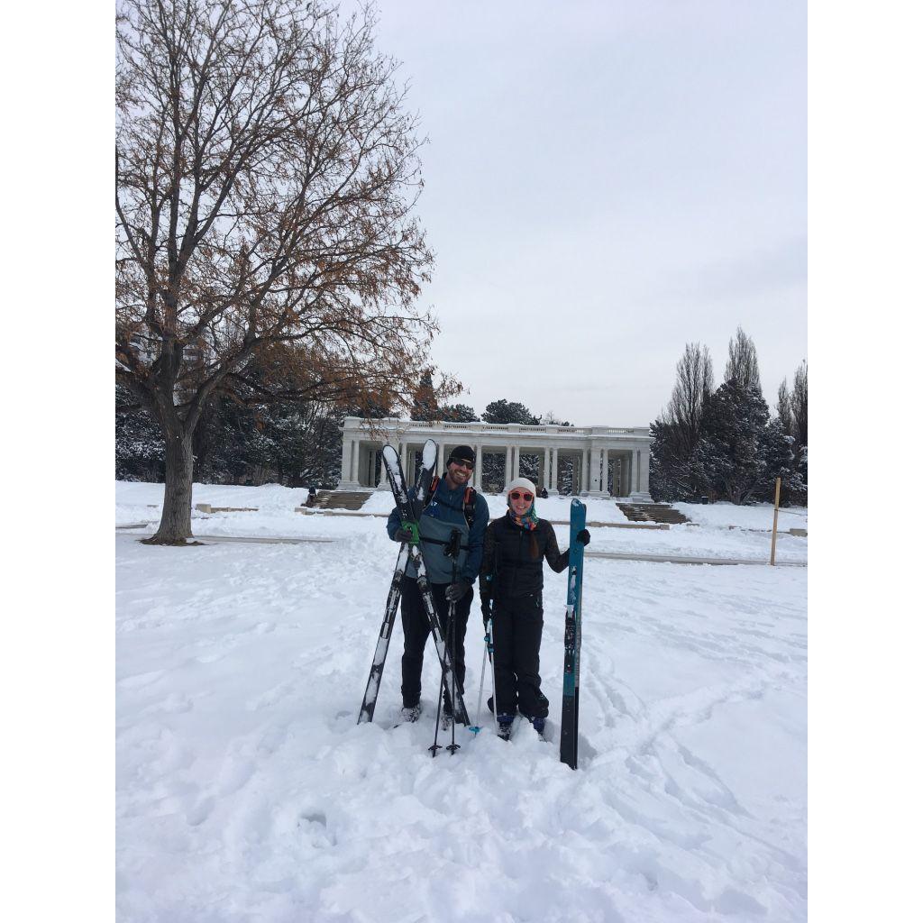 Cross country skiing in Cheesman Park
