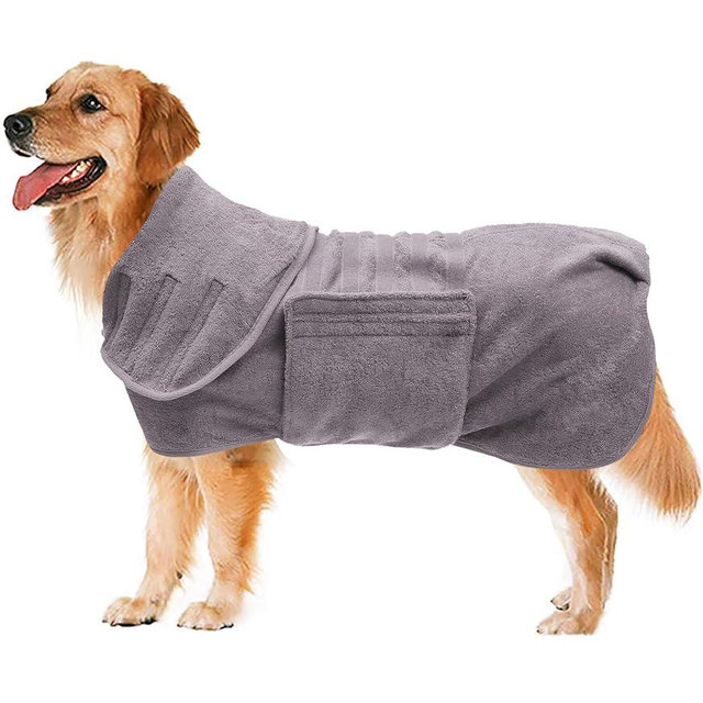 Geyecete Dog Drying Coat - Dog Bathrobe Towel - Microfibre Fast Drying Super Absorbent Pet Cat Bath Robe Towel, Luxuriously Soft - Gray - XXXL