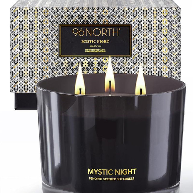 96NORTH Luxury Black Candle | Large 3-Wick Jar Candle | Up to 40 Hours Burning Time | 100% Natural Soy Wax | Relaxing Aromatherapy Aesthetic Candle | Housewarming Gift for Men and Women