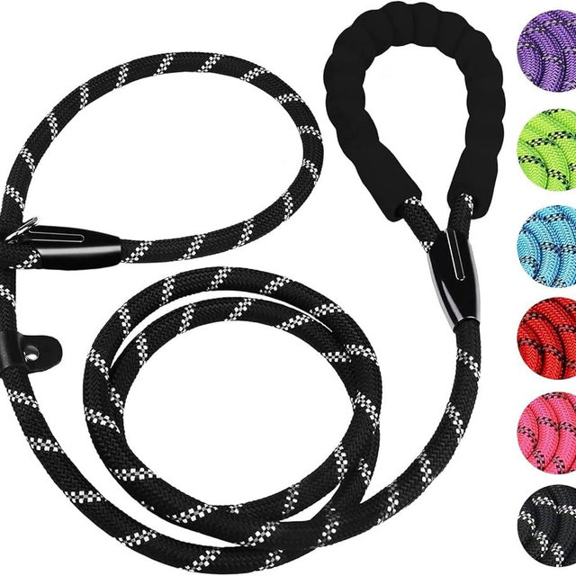 Dog Leash, 6 FT Heavy Duty Dog Leashes, Durable Premium Quality Strong Rope Slip Leash with Comfortable Padded Handle and Highly Reflective Threads for Small Medium and Large Dogs, (Black)