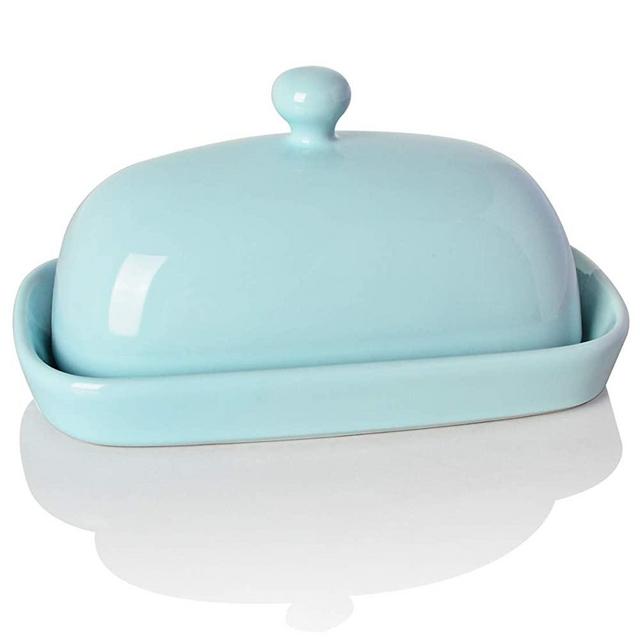 SWEEJAR Ceramics Butter Dish with Lid, Butter Keeper Container, East/West Coast Butter, 7 inches