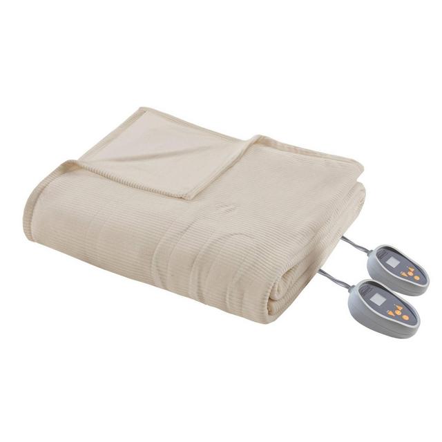 King Electric Micro Fleece Bed Blanket Beige