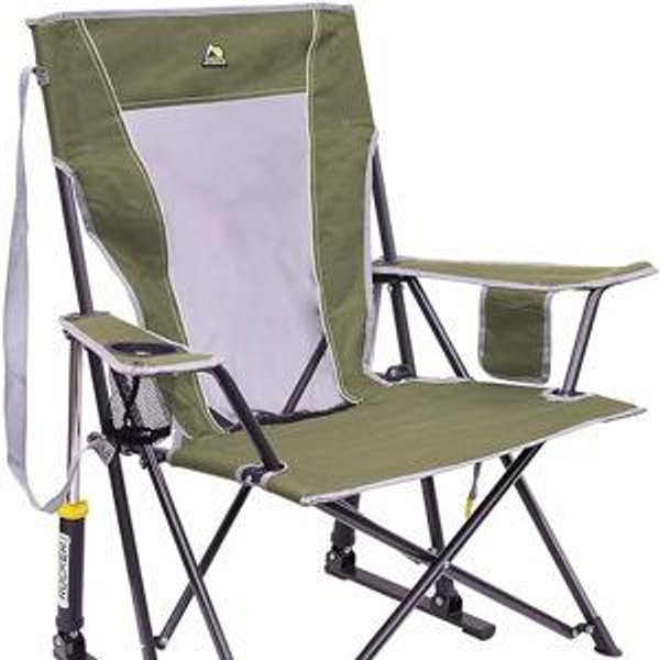 GCI Outdoor Comfort Pro Rocker Camping Chair | Portable Folding Rocking Chair with Durable Armrests & Drink Holder — Loden Green