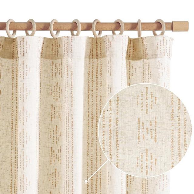 jinchan Boho Curtains Linen Curtains for Living Room Farmhouse Taupe Curtains 84 Inch Length 2 Panels for Bedroom Geometric Striped Mudcloth Light Filtering Fall Curtains Rod Pocket Taupe on Beige