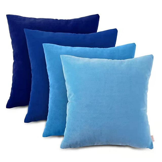 Tayis Throw Pillow Covers 18x18 Set of 4,Velvet Soft Solid Pillow Covers, Decorative Pillow Cases for Couch Sofa Living Room (Dark Blue, 18''x18'')