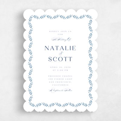 Blue Scalloped Wedding Invitation - Kitts Portrait