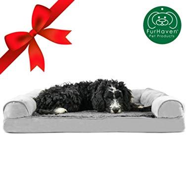 Furhaven Pet Dog Bed | Orthopedic Plush Faux Fur & Suede Sofa-Style Traditional Living Room Couch Pet Bed w/ Removable Cover for Dogs & Cats - Available in Multiple Colors & Styles