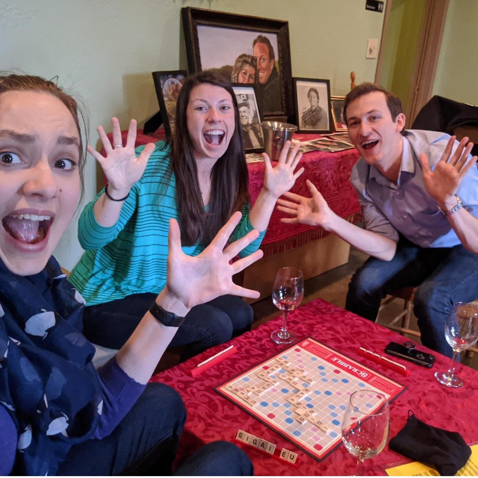 Right before Robert proposed when Rachel's roommate Erika suggested posing for jazz hands