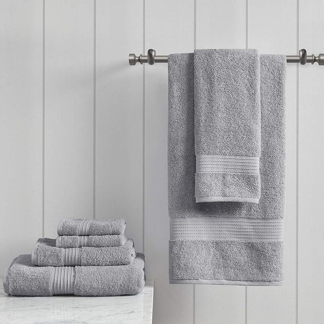 Madison Park Organic 100% Cotton Bathroom Towel Set, Hotel & Spa Quality Highly Absorbent, Quick Dry, Include for Shower, Handwash & Facial Washcloth, Multi-Sizes, Grey