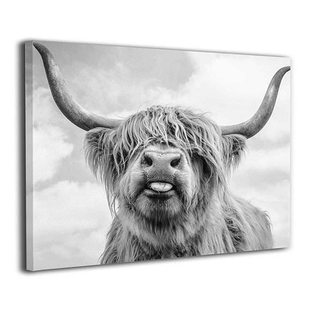 Freedom Highland Cow Canvas Print Wall Art Picture Painting For Modern Home Living Room Decorations Bedroom Decor Ready To Hang Stretched And Framed Artwork 16''X20''